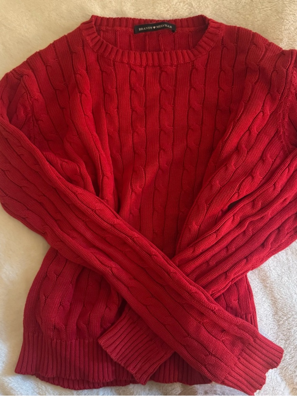 Brandy Melville Bright Red Cable Crewneck Sweater